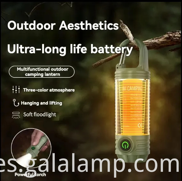 Luz de campamento al aire libre multi funcional, linterna portátil, fuerte, recargable